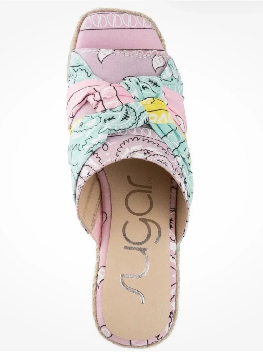 Sugar Bandana-Print Espadrille Wedge Sandal - Pink Mint Yellow